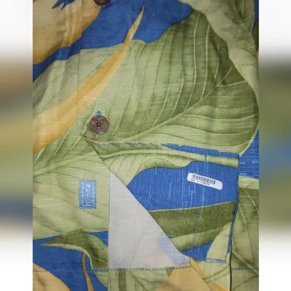 Tommy Bahama 100% Silk Shirt Hawaiian Mens Large L Floral Green Blue Leaf Beach - Picture 6 of 6